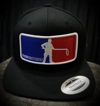Poundmaster blue and red logo on  black hat