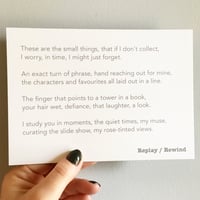 Replay / Rewind - Poem Postcard (Medium - 7x5 Size)