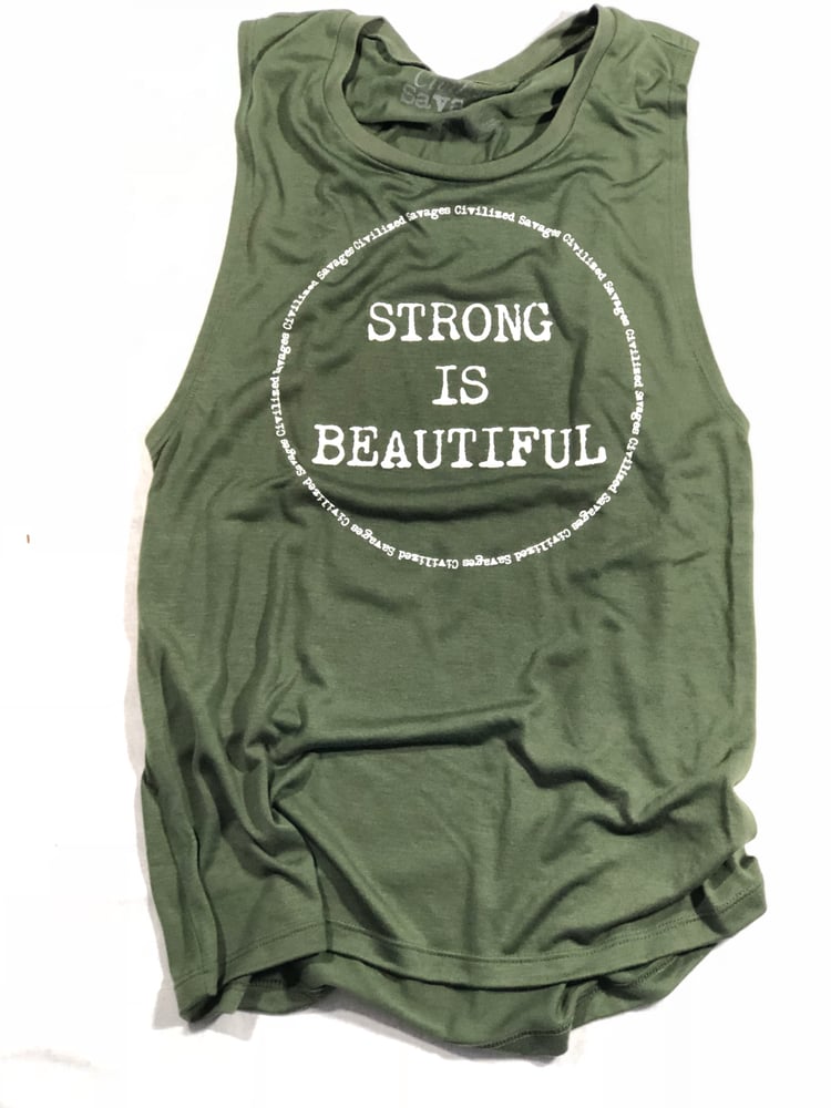 Image of Strong Is Beautiful Women's Muscle Tee - Military Green