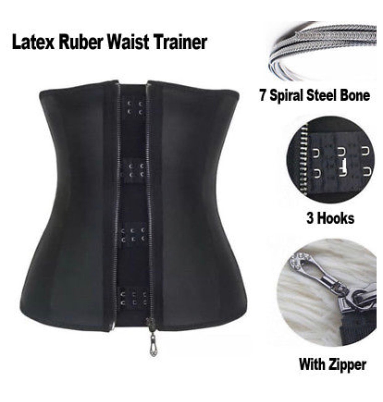Image of Womens Rubber Waist Trainer Corset with Zip and Hook