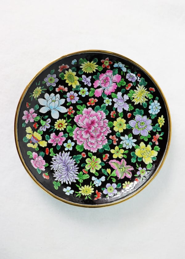 Image of VINTAGE CHINESE CLOISONNE "100 FLOWER" PLATE