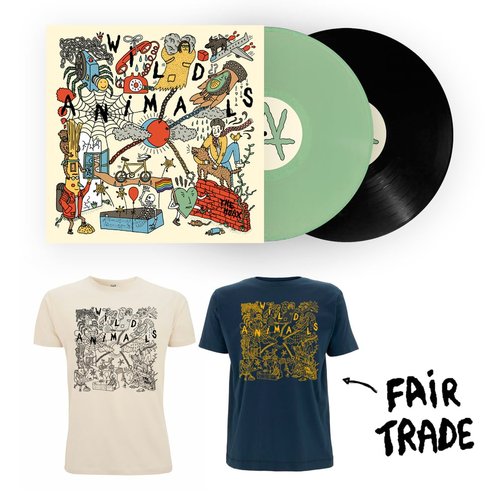 Image of WILD ANIMALS "The Hoax" vinyl + fair trade tshirt PACK