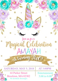 Floral Unicorn Birthday Invitation