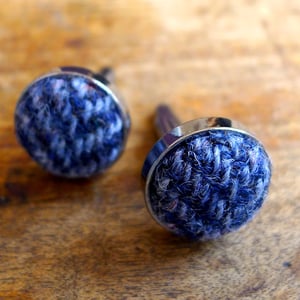 Image of Blue Herringbone Harris Tweed Cufflinks