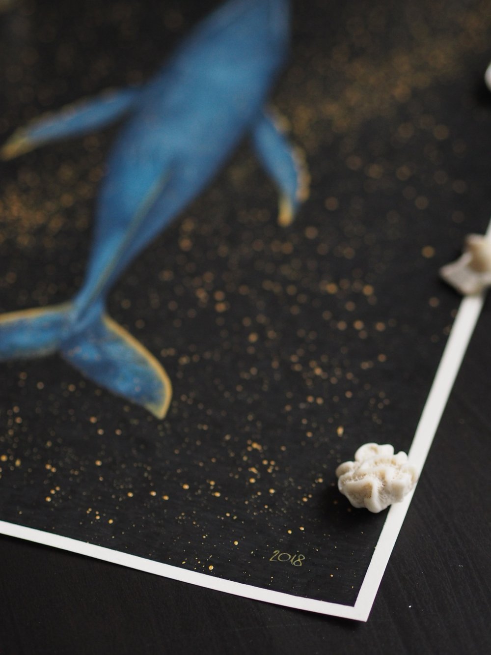 The Lonely Whale - 2018 Edition Art Print Extra Heavyweight Matte Blue Gold Galaxy A3