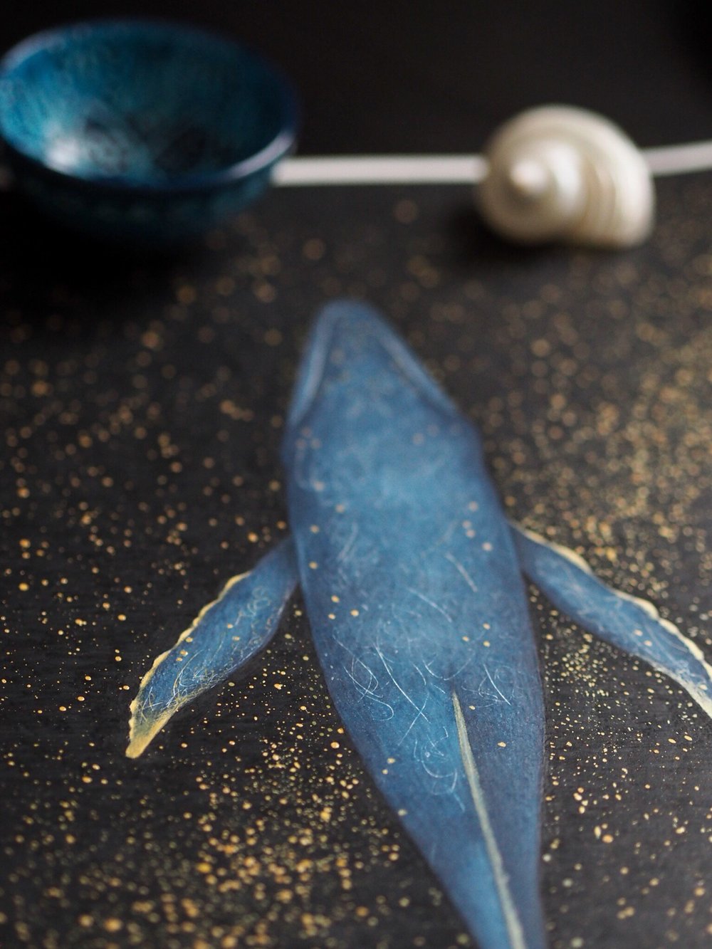 Image of The Lonely Whale - 2018 Edition Art Print Extra Heavyweight Matte Blue Gold Galaxy A3