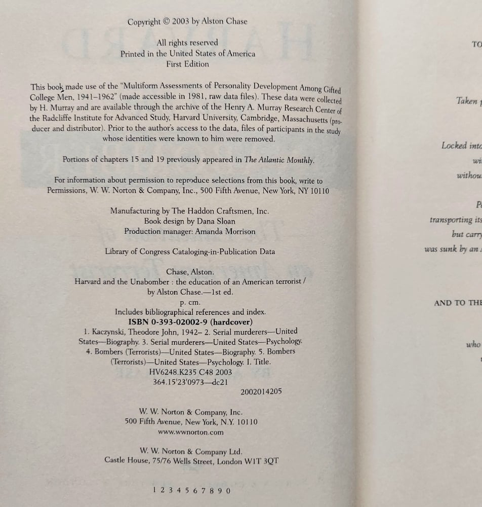 Harvard and the Unabomber: The Education of an American Terrorist, by Alston Chase