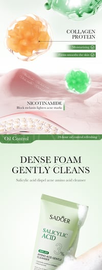 Image 13 of SADOER Salicylic Acid Facial Cleanser Face Wash Foam Face Cleanser Moisturizing Facial Cleansing Hyd