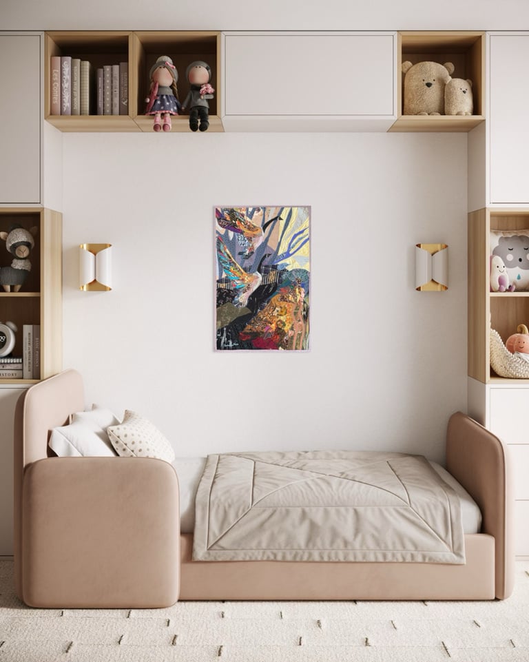 "Let's fly on" - 73x48 cm, art quilt with birds Image 10