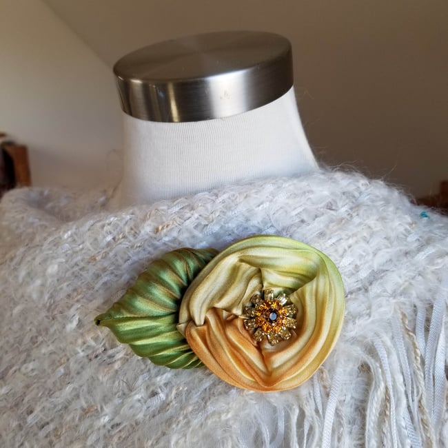 Earthy Yellow Rose Floral Brooch