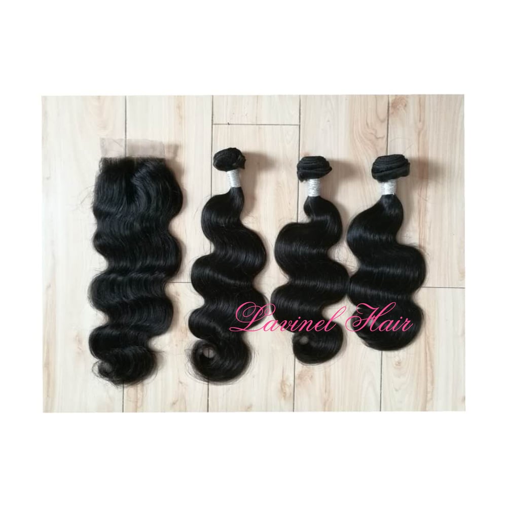 Image of FREE SHIPPING * Virgin Hair Bundle 3pcs with 4"x4" lace closure * Body Wave