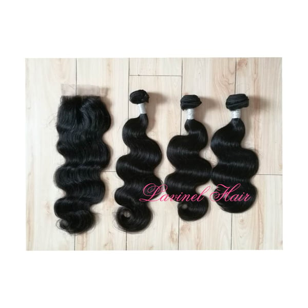 Image of FREE SHIPPING * Virgin Hair Bundle 3pcs with 4"x4" lace closure *  Body Wave