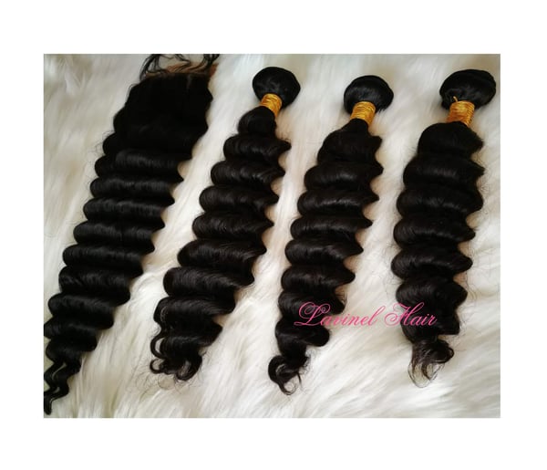 Image of FREE SHIPPING * Virgin Hair Bundle 3pcs with 4"x4" lace closure *  Deep Wave