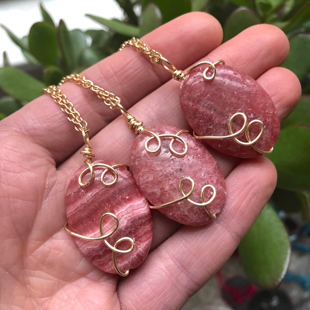 Image of "Heart Healers" Rhodochrosite Sweetly Swirled Gold Necklace