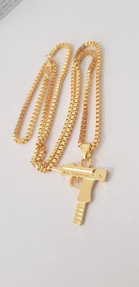 Supreme Uzi Gold Pendant Necklace Chain 18kt Plated C Labs - supreme uzi pendant supreme gold bar pendant roblox
