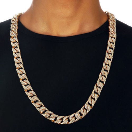 Image of Iced Out CZ & Gold Cuban Link Chain