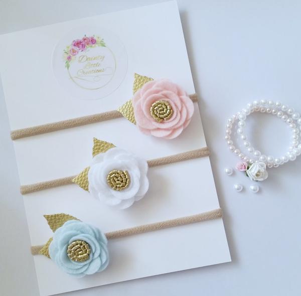 Image of Felt Flower Headbands *Light Pink *White *Powder Blue