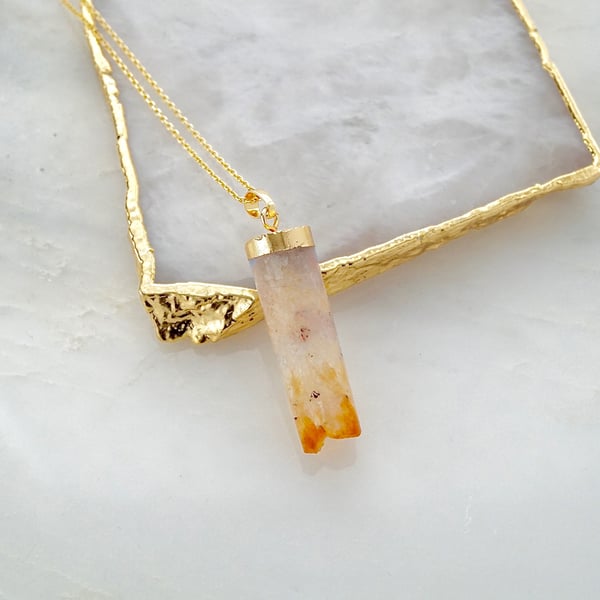 Image of Stone necklace,citrine stone pendant, November birthstone necklace