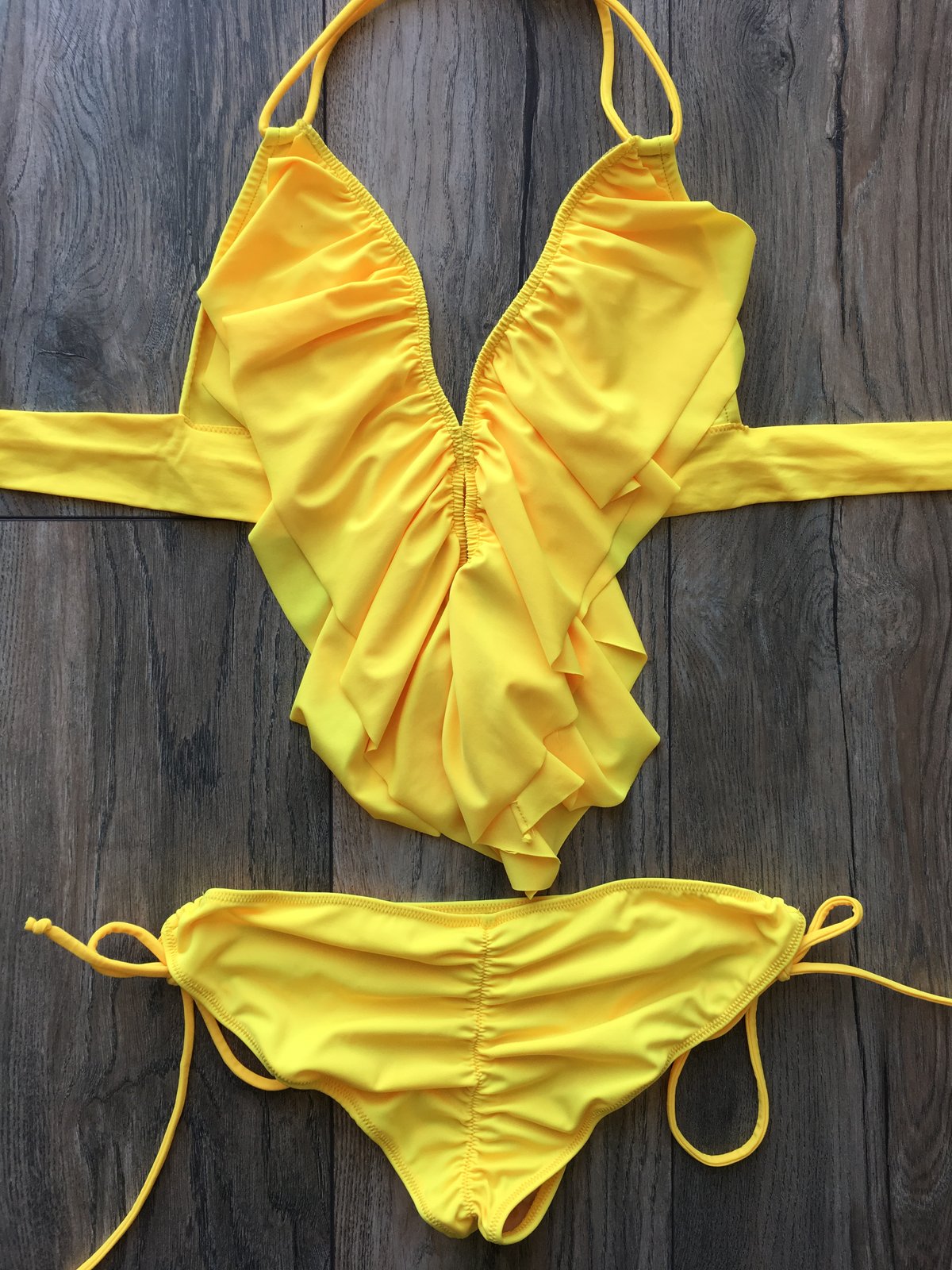 yellow ruffle bikini top