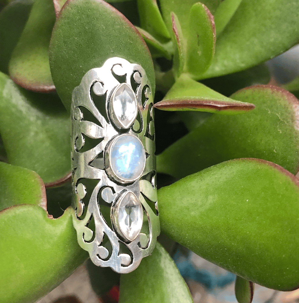 Image of Rainbow Moonstone & Topaz Sterling Silver Statement Ring