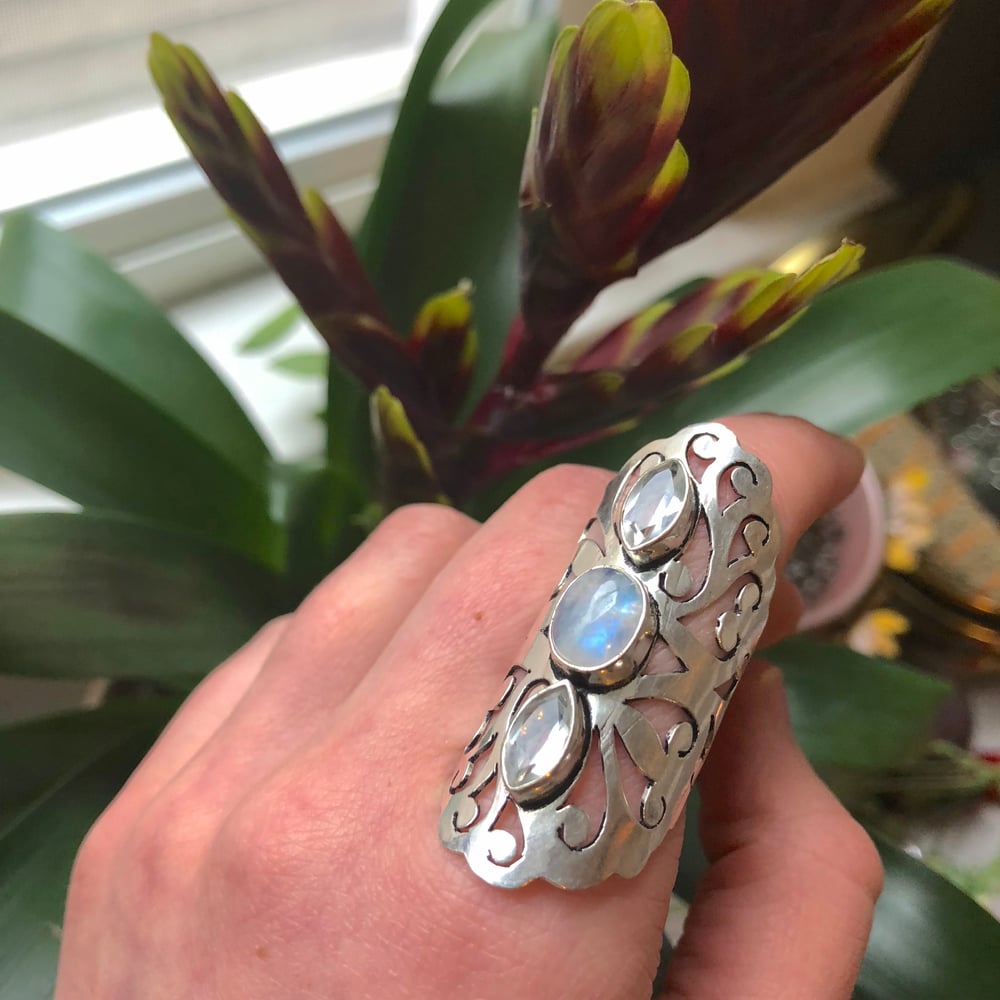 Image of Rainbow Moonstone & Topaz Sterling Silver Statement Ring