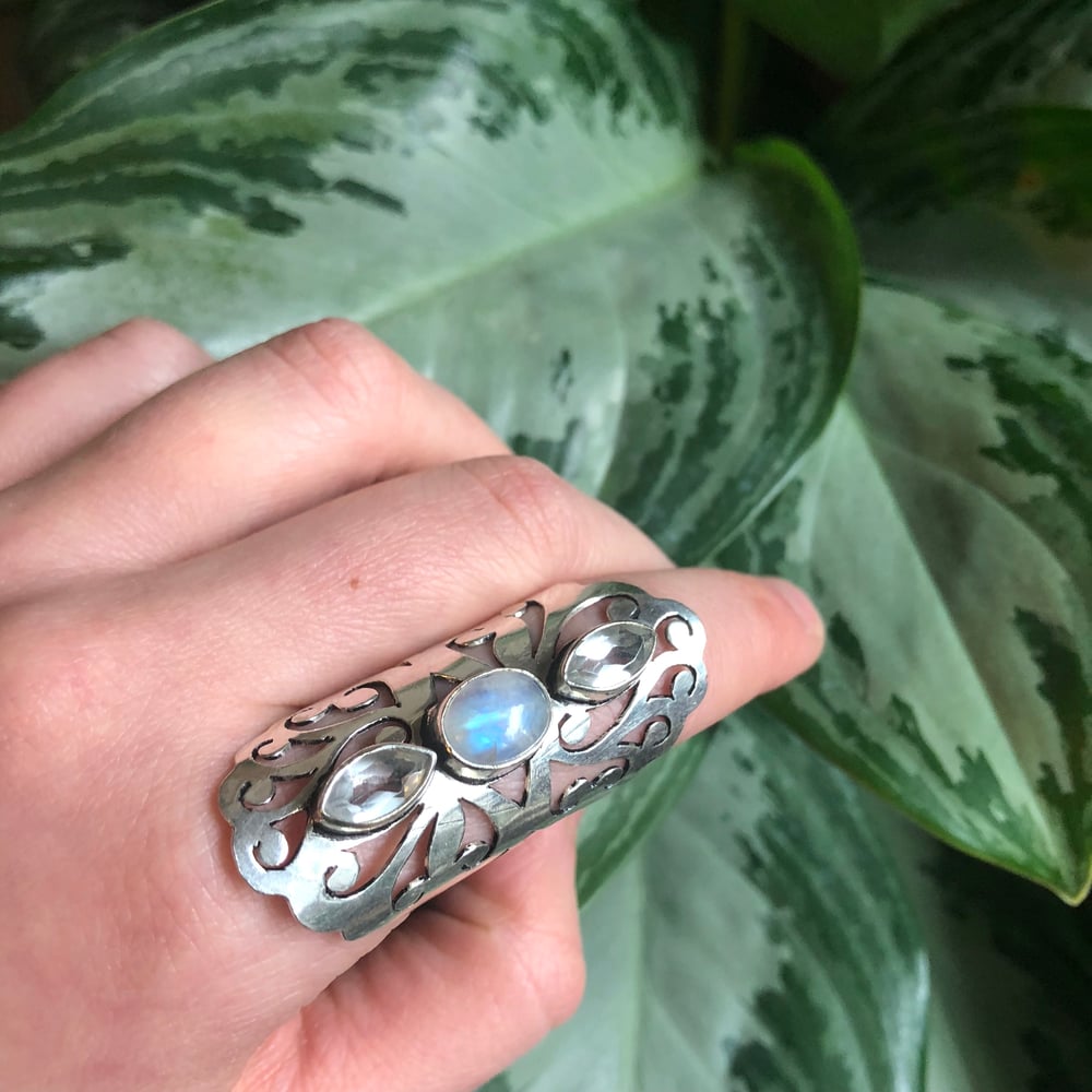 Image of Rainbow Moonstone & Topaz Sterling Silver Statement Ring