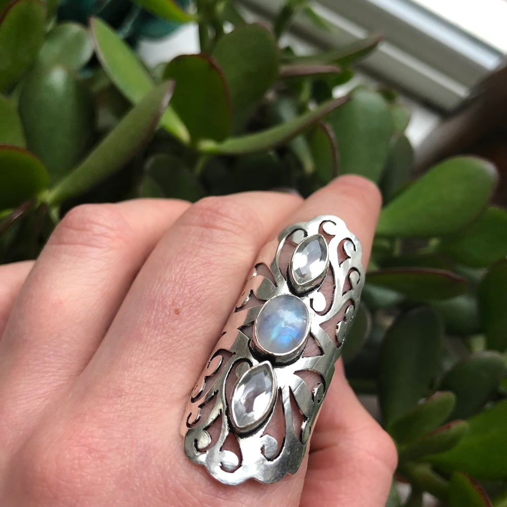 Image of Rainbow Moonstone & Topaz Sterling Silver Statement Ring