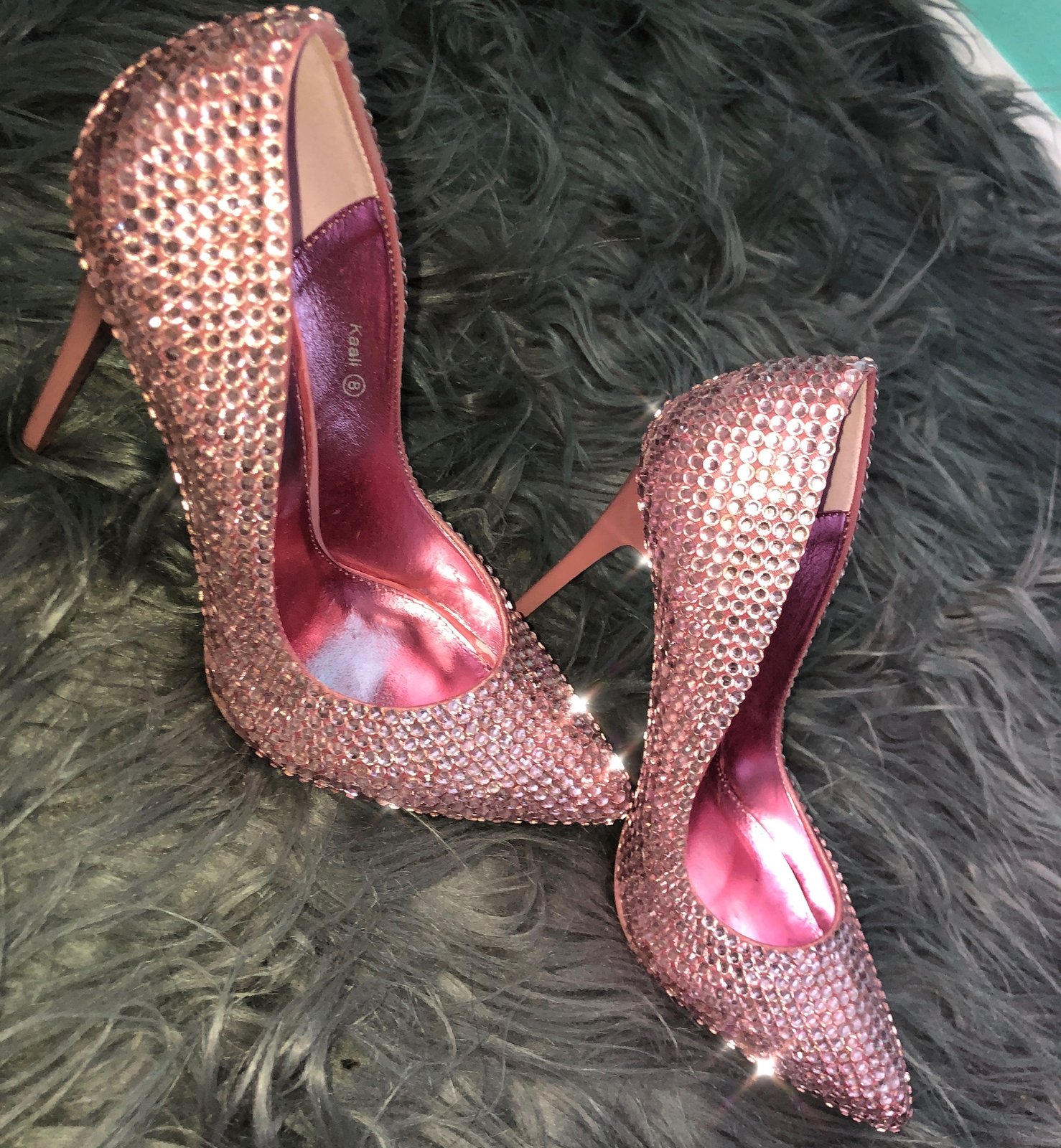 Custom light pink rhinestone heels 