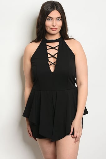 Image of Lace Up Front Peplum Romper