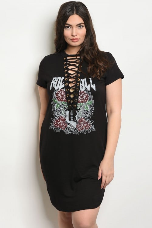 Image of Lace Up Graphic Dress.