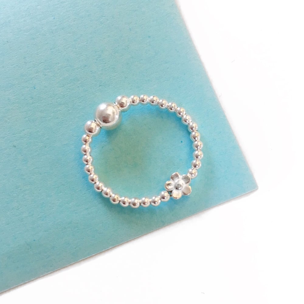 Image of Sterling Silver Flower Bead Ring