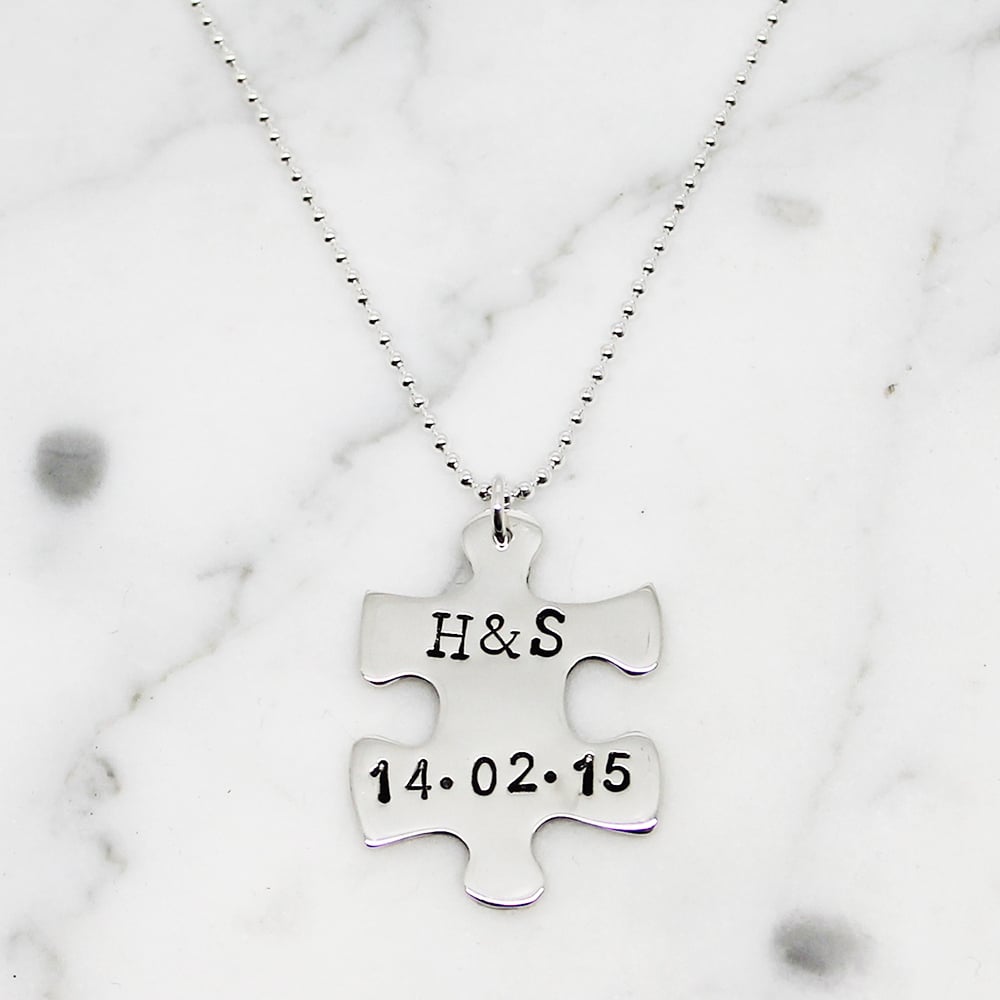 Personalised Puzzle Piece Necklace Key ring Set Hilary June