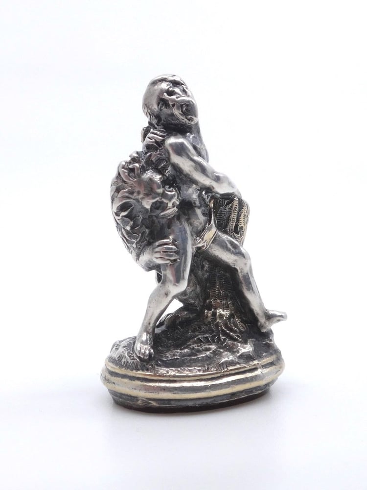 Image of Sceau à cacheté pendentif en argent massif Heracles et le lion XIXeme