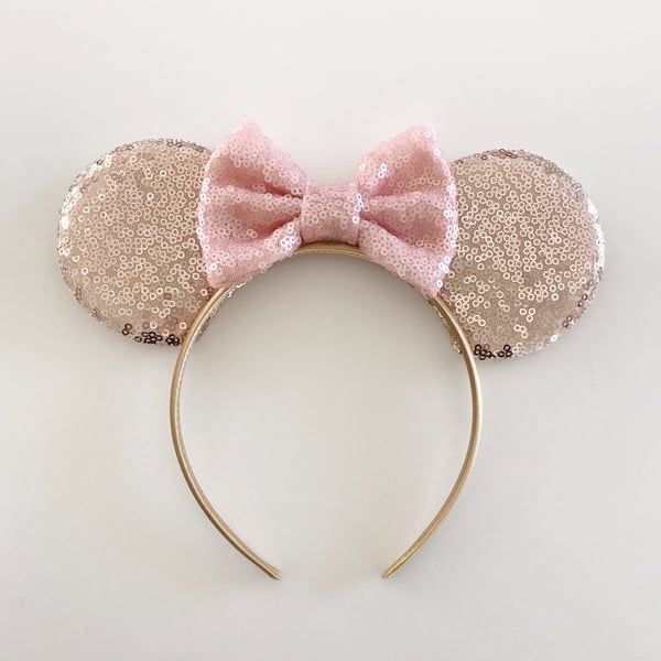 Image of Rose gold sequin mouse ears with blush sequin bow