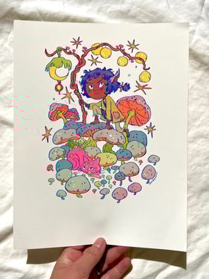 Mushroom Cat Riso Print
