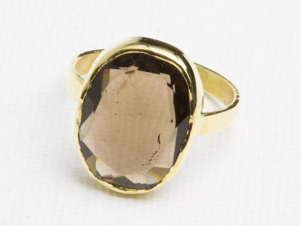 Image of Bague Laiton Galet / Quartz fumé