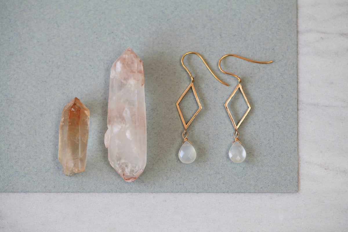 Image of *SALE* rhombus & moonstone teardrop earrings