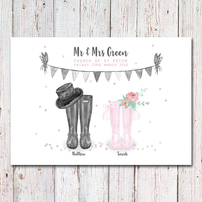 Image of Personalised Wedding Wellies Print