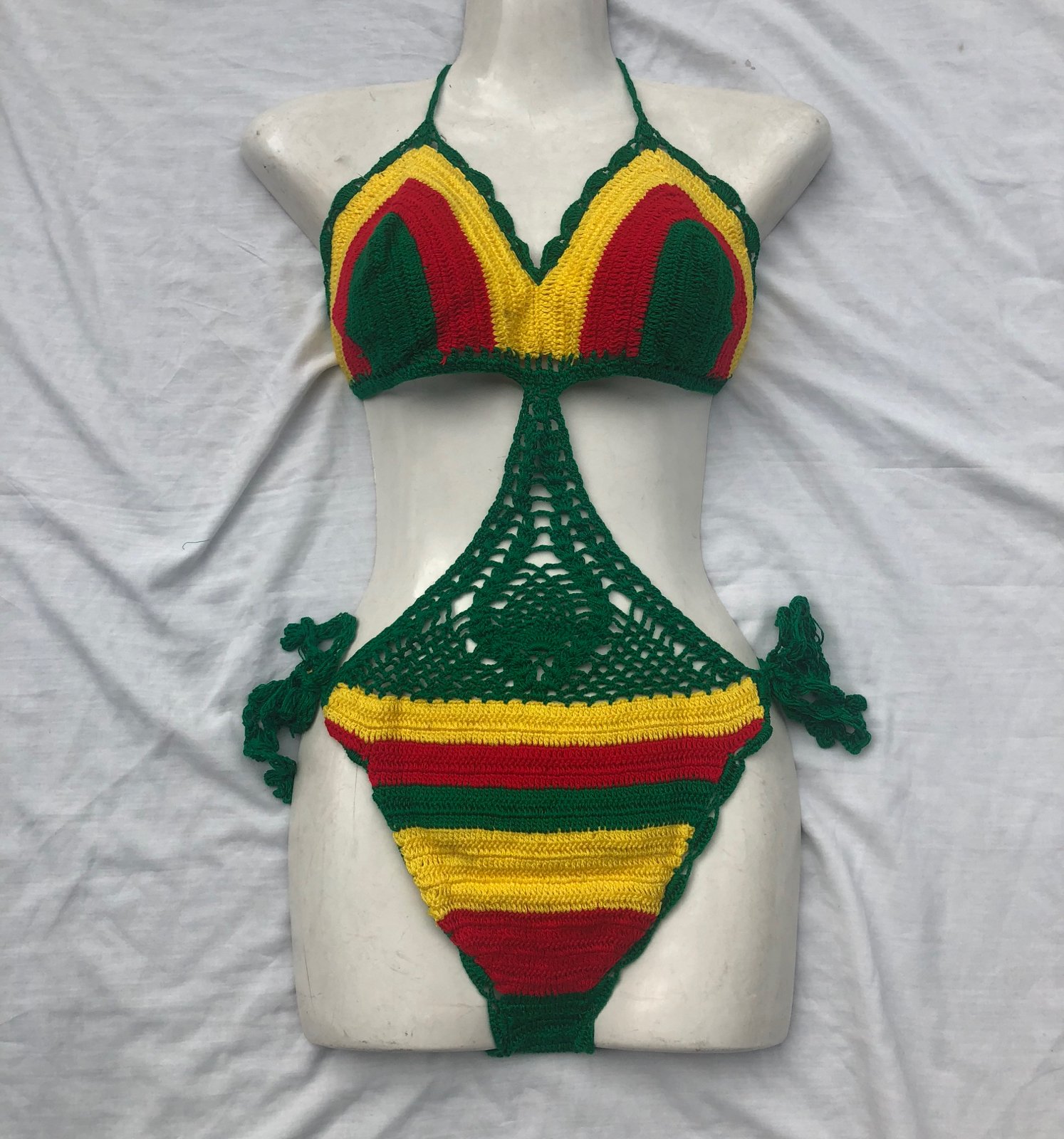 JAMAICA ALL-OVER PANEL SIDE STRINGS BIKINI SWIMSUIT SET- RASTA main image 0