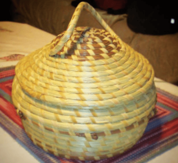 Image of Covered Dome Candy Dish w/ Pine Needle Accents