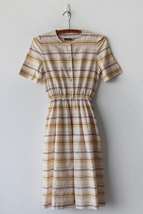 Image of SOLD Rainbow Striped Button Down Pockets Dress