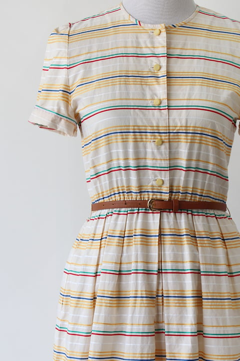 Image of SOLD Rainbow Striped Button Down Pockets Dress