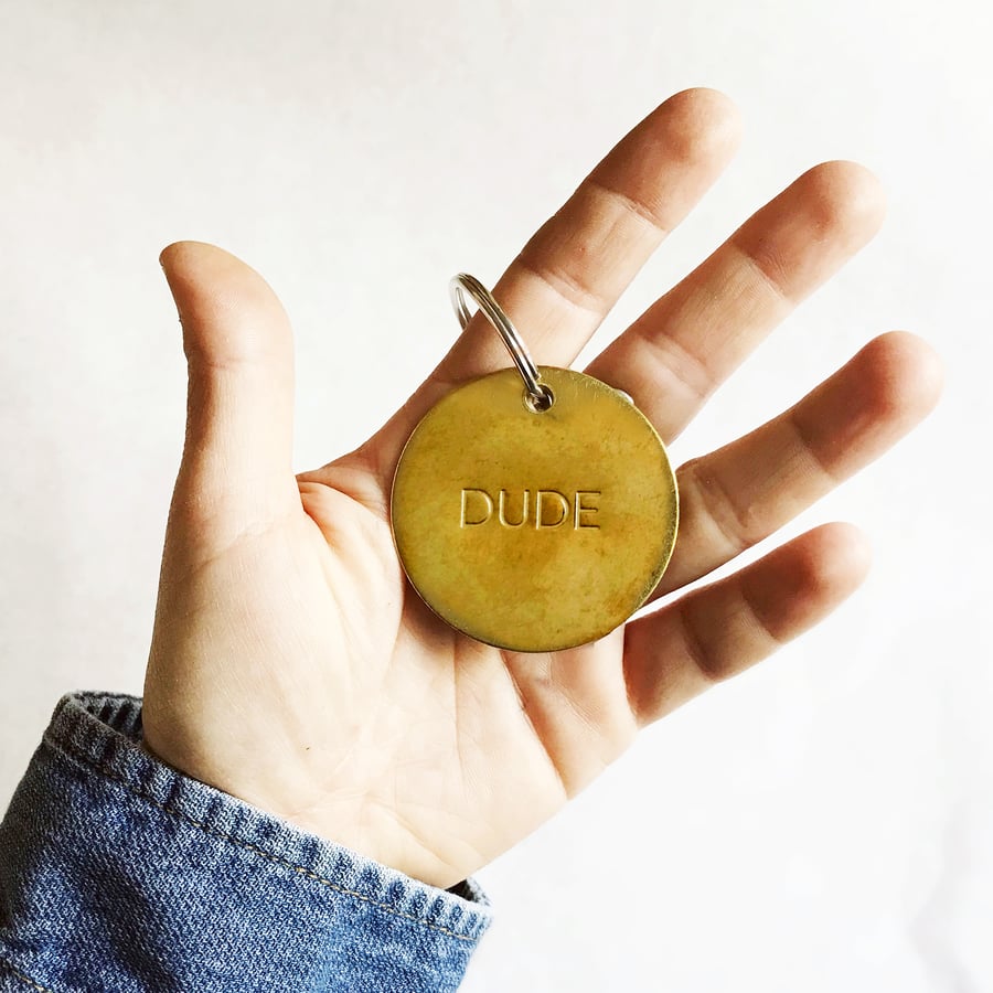 Image of DUDE Large Brass Keychain
