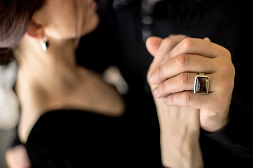 Image of "To be in balance" silver ring for men with smoky quartz  · EXAMINE AEQUATO ·