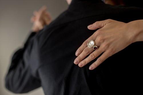 Image of "Powered by love" silver rings with rock crystal and garnet  · MOTUS AMORE ·