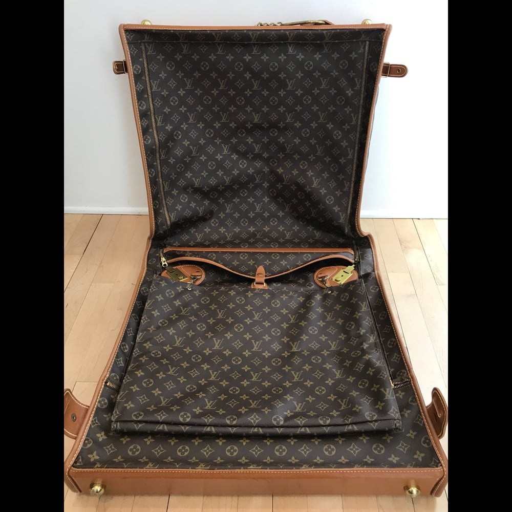 1970s Louis Vuitton Brown Beige Canvas Leather Suitcase Luggage Pullman 75