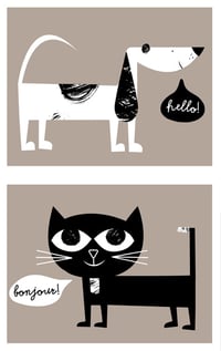Image 3 of Bonjour! Kitty French Black Cat Giclee - Language Friends Print 