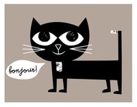 Image 1 of Bonjour! Kitty French Black Cat Giclee - Language Friends Print 