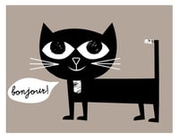 Image 1 of Bonjour! Kitty French Black Cat Giclee - Language Friends Print