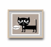 Image 2 of Bonjour! Kitty French Black Cat Giclee - Language Friends Print